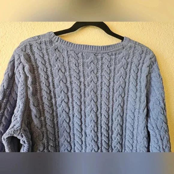 J Jill Women L Cable Knit Sweater Pullover Chunky Periwinkle Tunic Length Soft - Picture 5 of 9